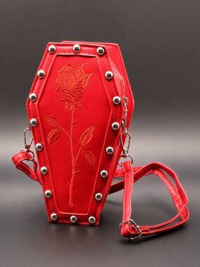 Red Rose Embroidered Coffin Bag